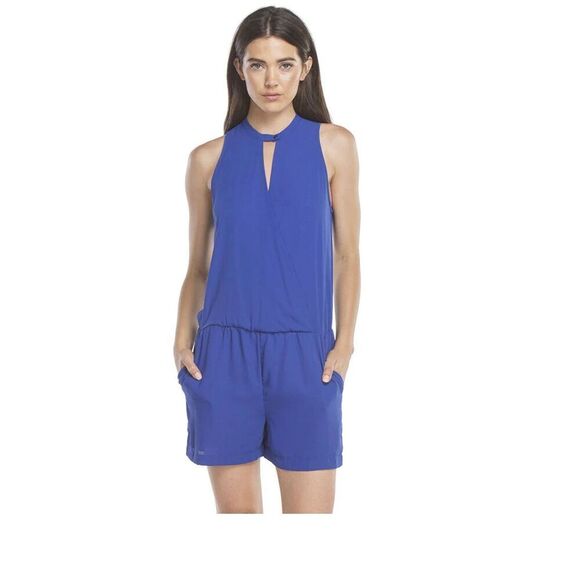 And B Short Romper Size S Jumpsuit Halter One Piece Cobalt Royal Blue Cruisewear - Picture 1 of 13